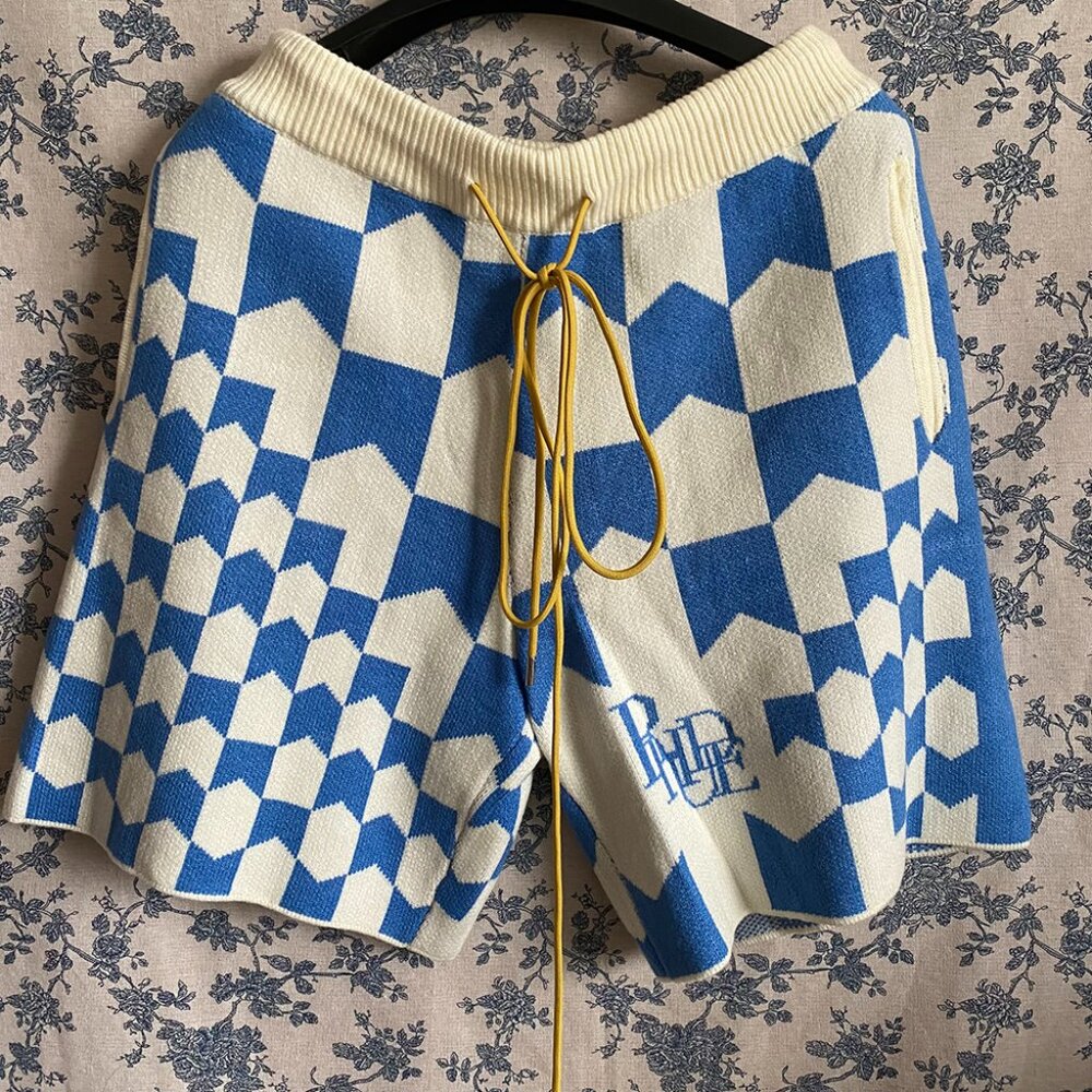 Rhude Lettering Drawstring Knit Shorts Mens Blue